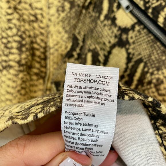 Y2K Reptile Mini Skirt – Topshop Yellow Denim Grunge Baddie – Size 4 - Picture 5 of 7